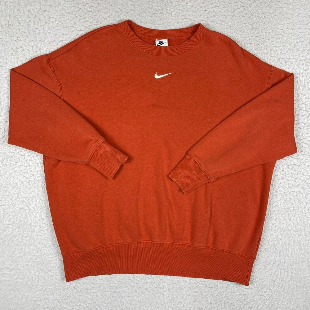 Nike Sweatshirt Womens Large Phoenix Fleece Orange Center Swoosh Crew Relaxed